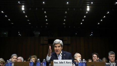 John Kerry testifies during his Senate Foreign Relations Committee confirmation hearing to be secretary of state 24 January 2013