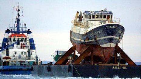 File photo of the wrecked Bugaled Breizh in January 2004. Pic: AFP