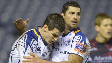 Jonathan Sexton and Rob Kearney in action for Leinster