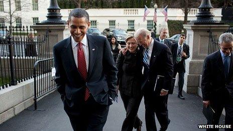 Clinton with Barack Obama and Vice-President Joe Biden in 2009