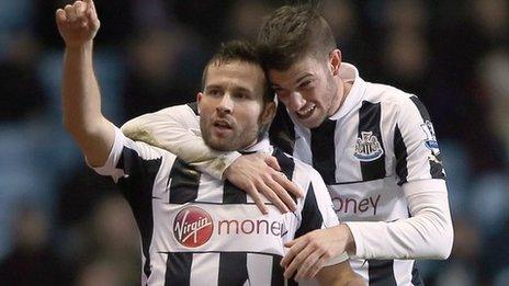 Yohan Cabaye celebrates scoring Newcastle's second goal