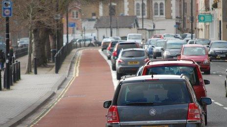 An empty bus lane on Hotwell Road, Bristol