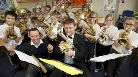 Grimethorpe Colliery Band with children from Birkwood Primary School