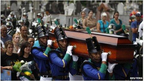 Coffin of a military doctor, victim of the blaze in a Brazilian nightclub