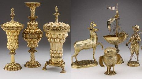 Silver gilt cups and figures