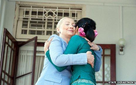 Hillary Clinton with Burmese democracy leader Aung San Suu Kyi