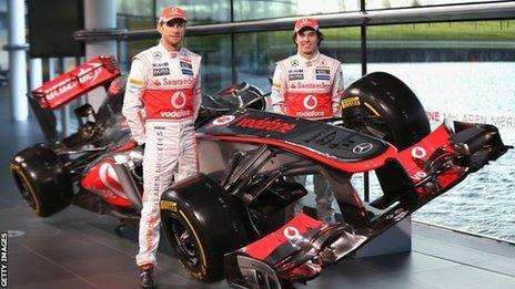 Jenson Button, Sergio Perez and the McLaren MP4-28