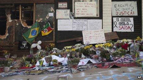 Flowers left in front of the Kiss nightclub in Santa Maria, southern Brazil