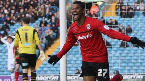 Frazier Campbell celebrates after scoring for Cardiff