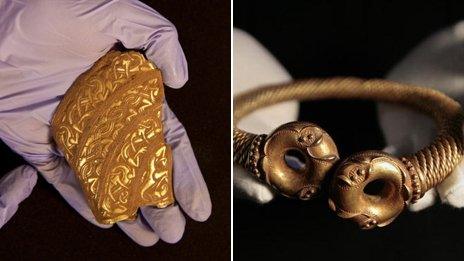 Staffordshire hoard piece and golden torc