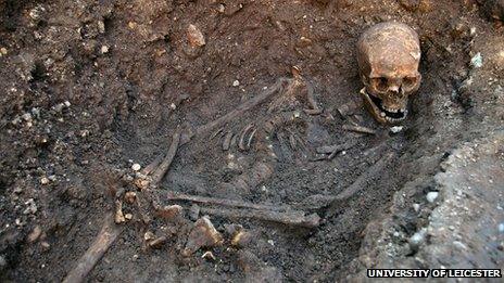 Richard III's skeleton as found in the grave