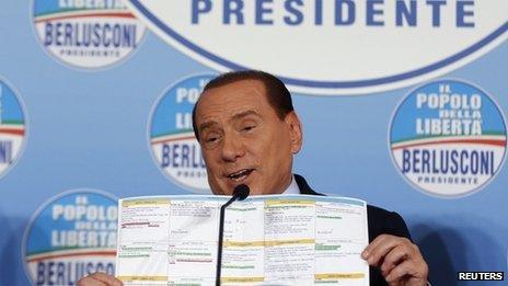 Silvio Berlusconi at a news conference at the headquarters of People of Freedom Party (PDL) in Rome