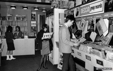 60s teenagers in a record shop