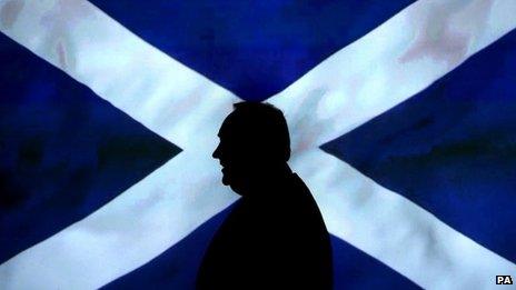 Alex Salmond in front of Saltire