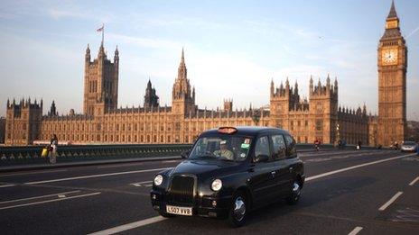 Black cab on Westminster Bridge