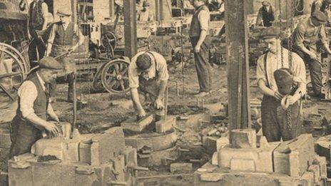 Inside the foundry at the Lister Petter site, Dursley, in the 1920s