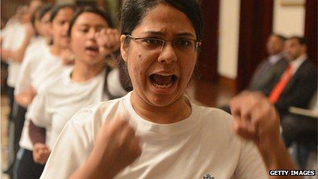 Young Indian women learn self defence