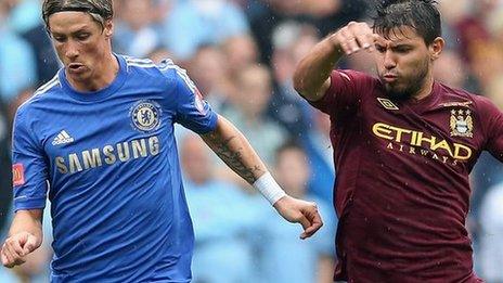 Chelsea's Fernando Torres and Sergio Aguero of Manchester City