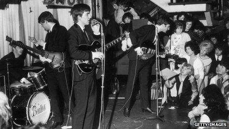 The Beatles, playing the Majestic Theatre in Birkenhead, Merseyside, April 1963