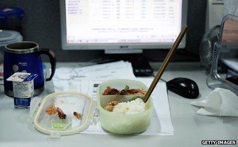 Chinese lunch left in front of computer