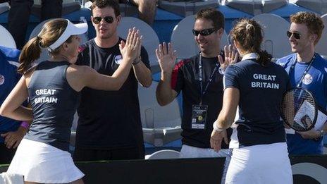 Johanna Konta (left) and Laura Robson celebrate victory