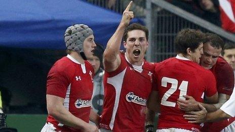 George North celebrates try against France