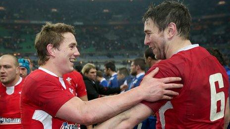 Wales centre Jonathan Davies and victorious captain Ryan Jones