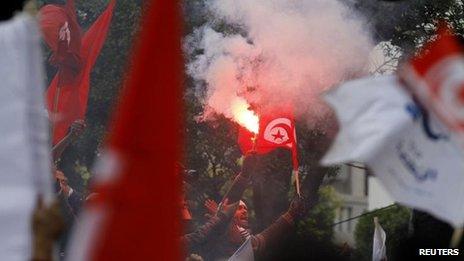 Ennahda party supporters in Tunis, 9 February