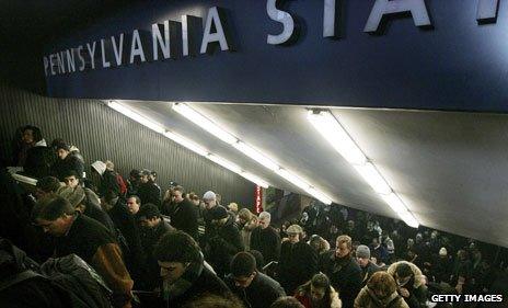 Commuters pour up and out of Penn Station