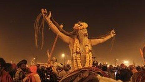 A Sadhu or a Hindu holy man at the Kumbh Mela