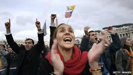 Crowd cheer as new pope is announced