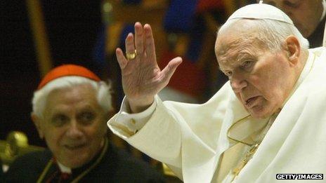 Cardinal Ratzinger and Pope John Paul II in 2003