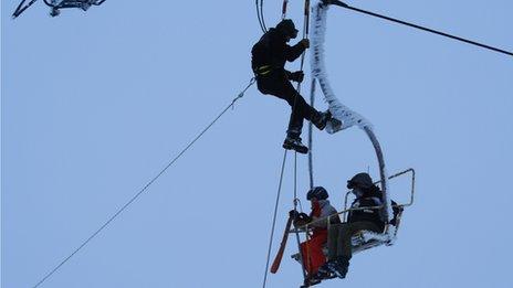 Stephen Bastiman-Davies took this picture of stranded skiers being rescued from the chair-lift