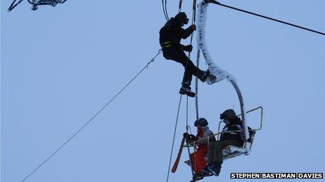 Stephen Bastiman-Davies took this picture of stranded skiers being rescued from the chair-lift