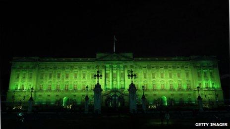 A computer mock-up of Buckingham Palace gone green