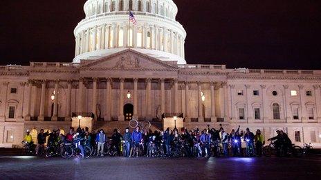 A Bicycle Space bike tour in front of the United States Capitol building