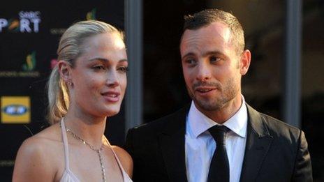 Oscar Pistorius and Reeva Steenkamp at the Feather Awards on November 4, 2012 in Johannesburg, South Africa