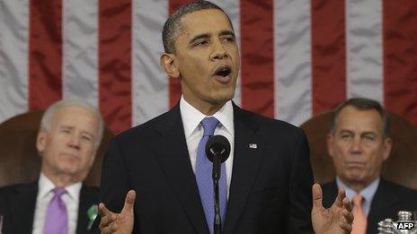 Barack Obama delivering his State of the Union address