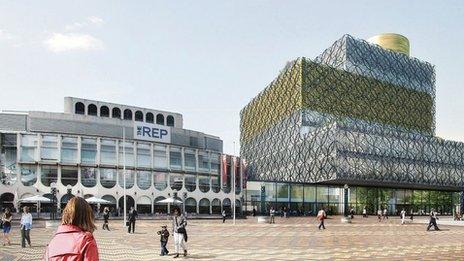 Artist's impression of Birmingham Repertory Theatre in 2013 as it undergoes redevelopment as part of the Library of Birmingham