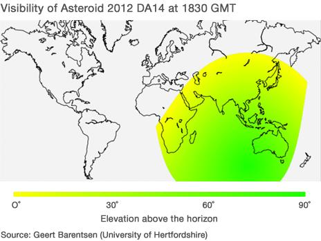 Map showing where asteroid will be visible from (Source: Geert Barentsen, University of Hertfordshire)