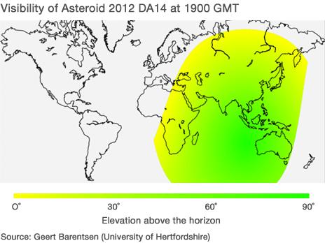 Map showing where asteroid will be visible from (Source: Geert Barentsen, University of Hertfordshire)