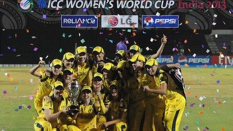 2013 Women's World Cup winners Australia celebrate