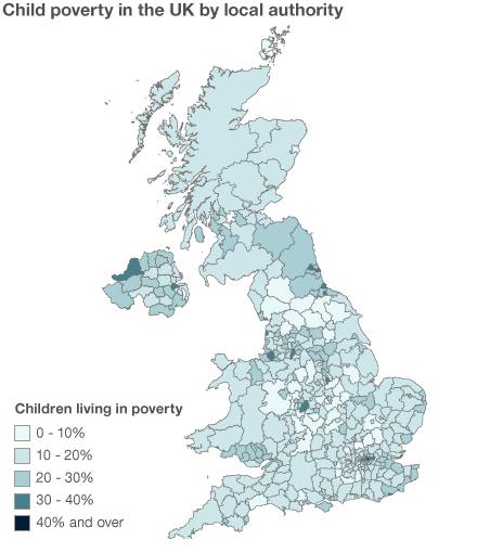 Map showing children living in poverty by local authority