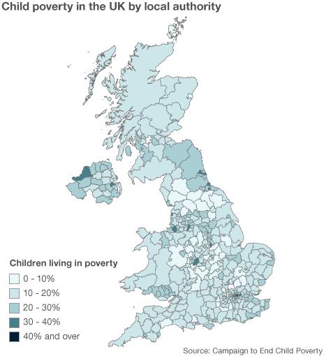 Map showing children living in poverty by local authority