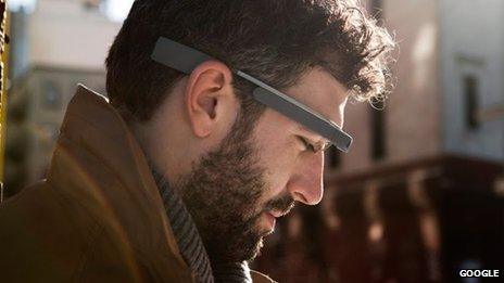 A man wearing Google Glass