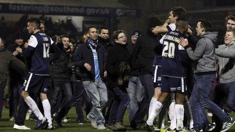 Southend players celebrate their win