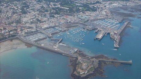 Aerial view of Guernsey's St Peter Port Harbour