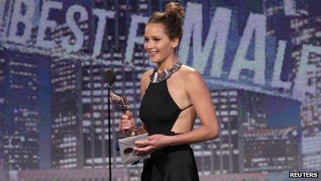 Actress Jennifer Lawrence accepts the best female lead award for Silver Linings Playbook at the 2013 Film Independent Spirit Awards