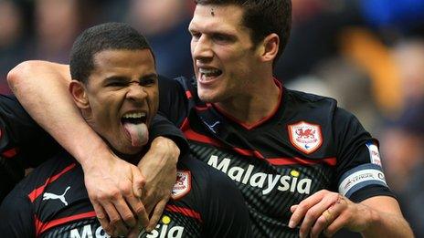 Fraizer Campbell celebrates his second goal with captain Mark Hudson