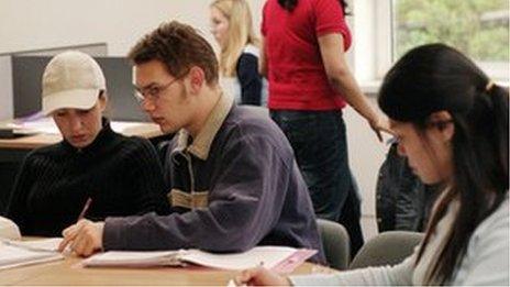 College students in library